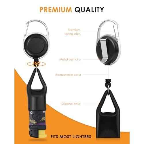 10 Pcs Retractable Lighter Clip Holder, Keychain Lighter Leash with Clip (Black)