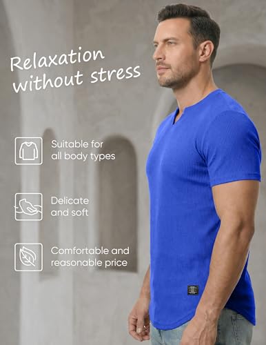 JMIERR Men's Muscle Fit V-Neck T-Shirt Short Sleeve Workout Tee Medium Dark Blue