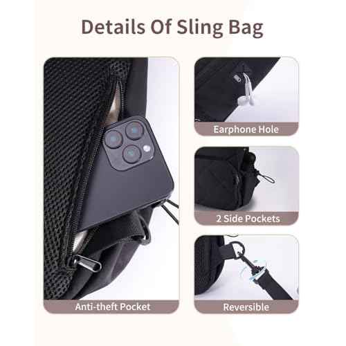Wandering Nature Sling Bag for Women Lightweight Quilted Crossbody Bag Fits for 11" Tablet with Breathable Back Panel Anti Theft Pocket Padded Strap USB Charge Port, Ideal for Travel, Daily Use
