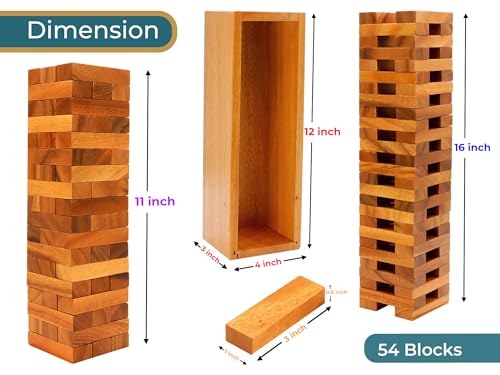 Wooden Tumbling Tower Family Game for Adults & Seniors - Classic Stack Block Set