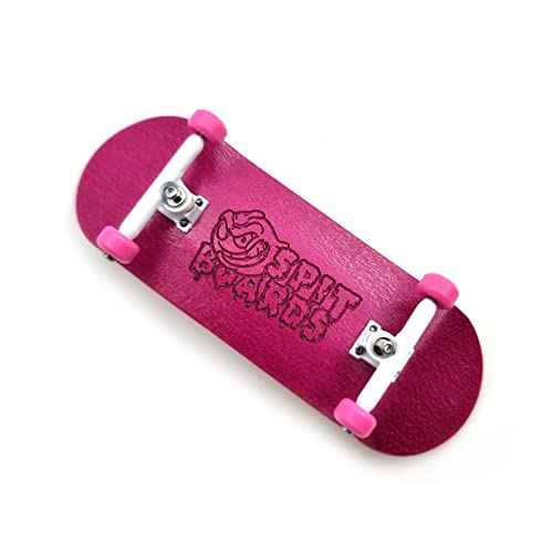 SPITBOARDS¢ç 34 mm Fingerboard Complete Wood Pro Set-Up (Pre-Assembled, 5-Layers), Pro Trucks, CNC Bearing Wheels, Foam Grip Tape, (Deck: Pink, Trucks: White, Wheels: Pink)