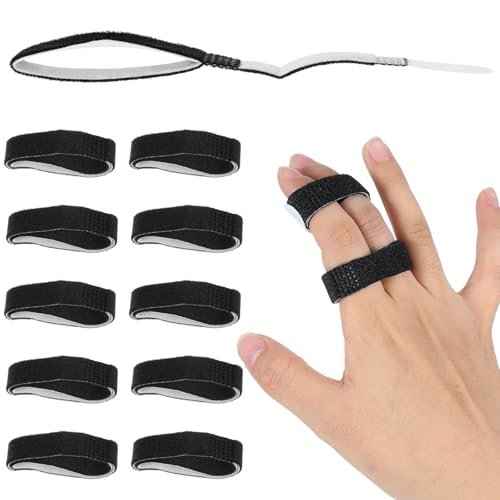 10 Pack Hook and Loop Finger Wrap, Washable and Reusable Buddy Straps for Fingers, Buddy Tape Finger Straps, Finger Buddy Straps for Injured Finger Support (Black)