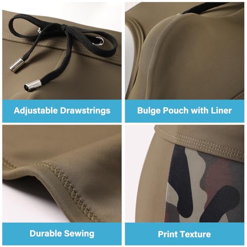 Men's Printed Swim Briefs - Arjen Kroos Pattern Bikini Swimsuit with Drawstrings, Lined Pouch - Army Green / Medium