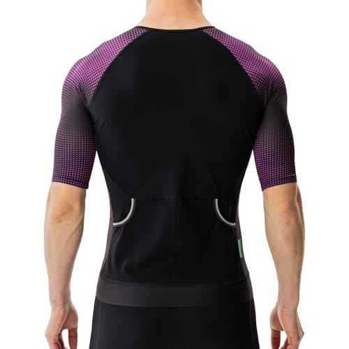MY KILOMETRE Men's Triathlon Top Full Zip Short Sleeve Tri Shirt, Quick-Dry, UPF 50+ Protection with Reflective Back Pockets