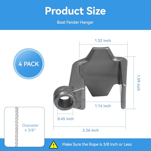 Pontoon Boat Fender Clips 4 Pack - Adjustable Square Rail Bumper Holders