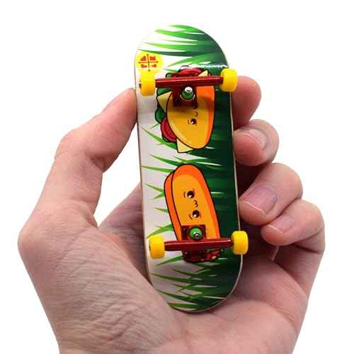 Teak Tuning 32mm Pro Fingerboard Heat Transfer Graphic Complete - Fully Assembled with Pro Level Parts - Pro Shaped Wood Deck (34x97mm), UltraSpin Wheels, Prodigy Trucks - Happy Tacos