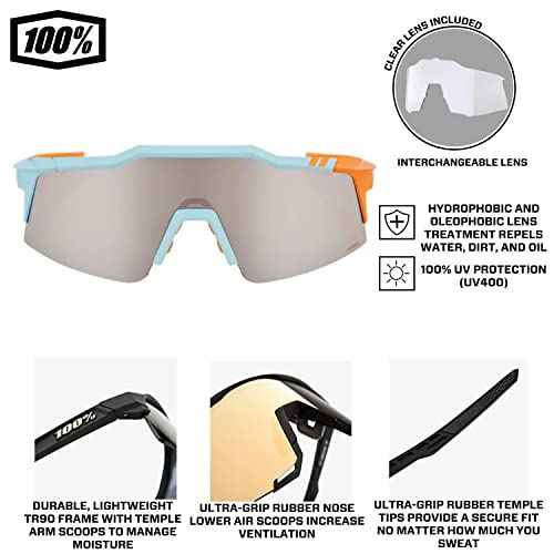 100% Speedcraft XS Sport Performance Cycling Sunglasses (Soft Tact Two Tone - HiPER Silver Mirror Lens)
