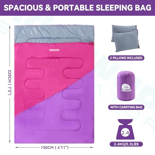 Lightweight Double Sleeping Bag for Adults and Kids - Black, 5.3 Lbs
