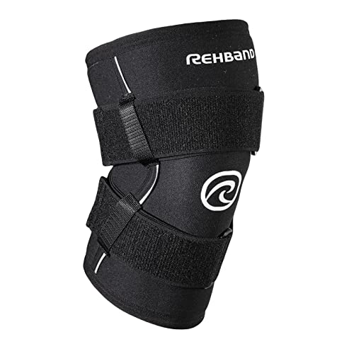 Rehband X-RX Knee Support with Straps, 1 piece, strong knee sleeve 7mm neoprene for heavyweight workouts, weightlifting & strongman, Colour:Black, Size:Medium