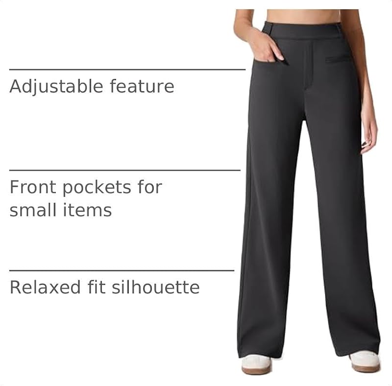 G4Free ShiftReady Women’s Work Pants with Pockets - Straight Leg Trousers, Black, Petite Medium