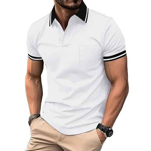ZITY Mens Polo Shirts Casual Short Sleeve Athletic T-Shirts Classic Contrast Collar Shirt with Pocket