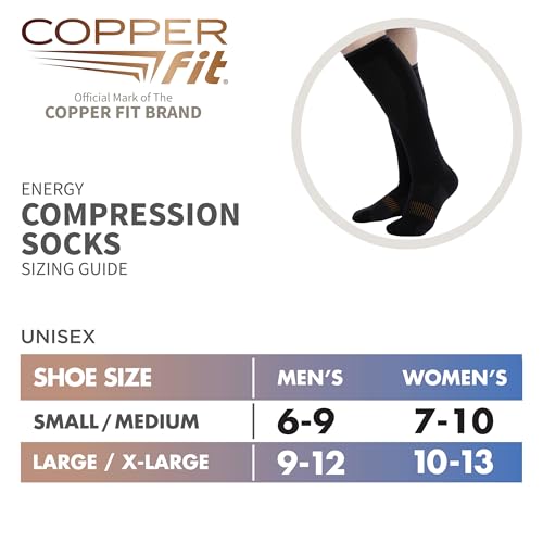 Copper Fit Energy Compression Socks 3 Pack LXL Black - Circulation & Swelling Relief for Travel, Running & Recovery
