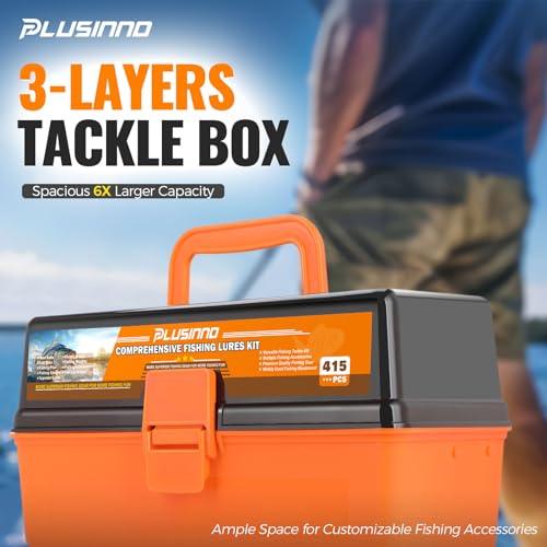 Large 3-Layer Fishing Tackle Box Kit with 415 Lures & Tackle Included