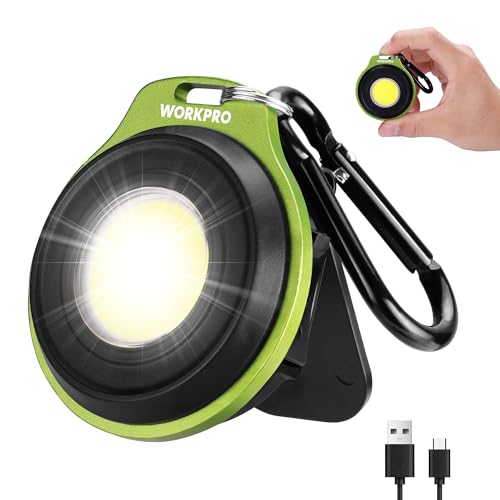 WORKPRO Mini Keychain Work Light Green 1 Pc COB LED Flashlight with Hat Clip