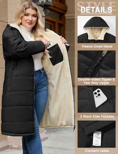 Women's Plus Size Fleece Winter Coat - 5X-Large Black Jacket