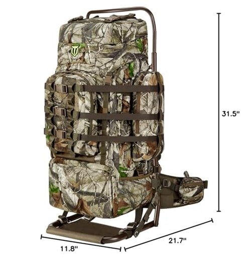 TIDEWE Hunting Backpack 5500cu with Frame and Rain Cover for Bow/Rifle/Pistol (Next Camo G2)