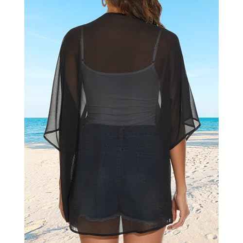 Womens Kimono Cardigans Beach Cover ups Swimwear Puff Sleeve Loose Casual Summer Tops