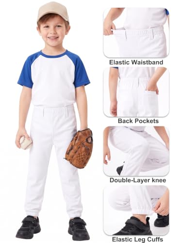 Youth Boys Baseball Pants 4T Softball Practice Pants with Pockets - White