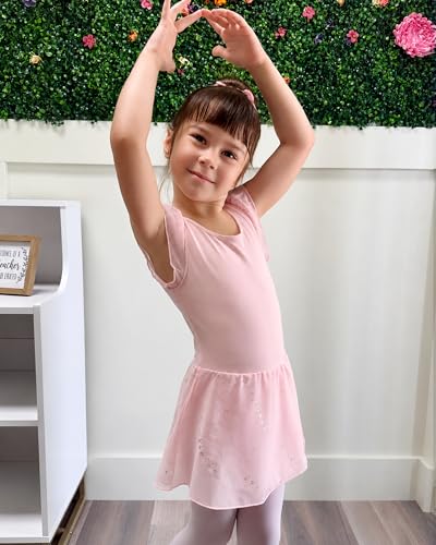 Stelle Girls Flutter Sleeve Ballet Leotard with Tutu Skirted Dress - 4-5T Ballet Pink