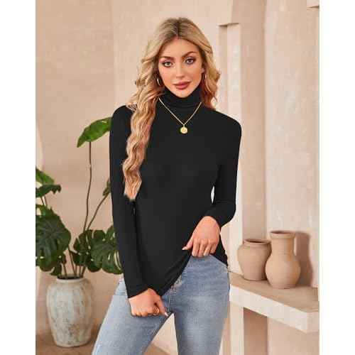Herou 2 Pack Womens Long Sleeve Turtleneck Slim Fitted Lightweight Casual Active Layer Tops Shirts