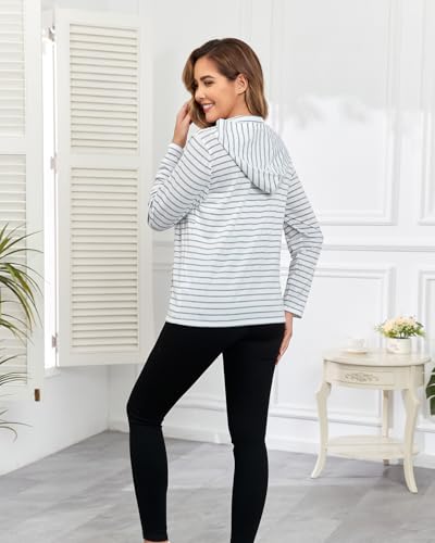 Medium White Mastectomy Recovery Hoodie with Drain Pockets - Breast Cancer Post-Surgery Shirt