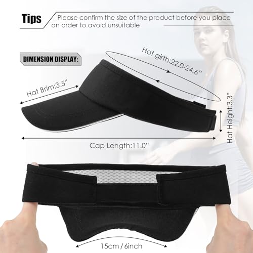 24 Pcs Sun Visors for Women & Men Tennis Sun Hat Visor Black One Size