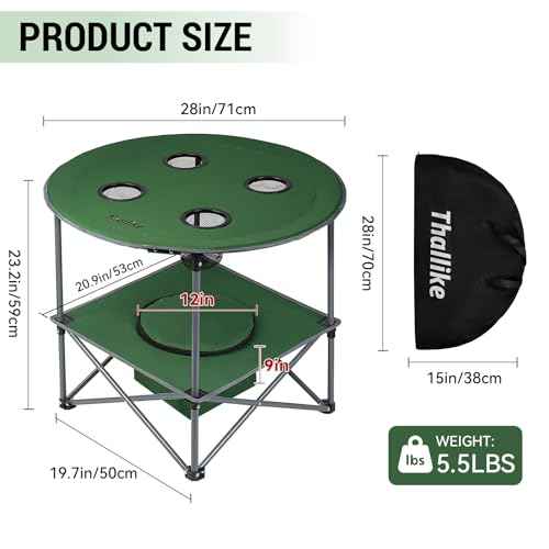 Portable Lightweight Folding Camping Table - Collapsible Foldable Picnic Camp Table with Cooler 4 Enlarged Upgraded Cup Holders and Carry Bag for Tailgating Beach BBQ RV Hiking Party Travel