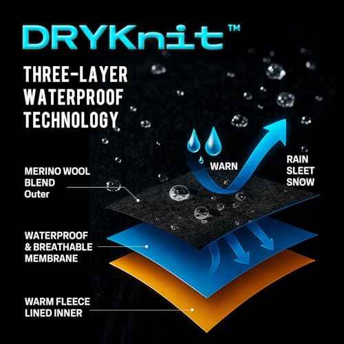 TOP-EX DryKnit¢â Waterproof Merino Wool M/L XL/XXL Fleece Lined Beanie,Warm Cold Weather Winter Hat Men&Women