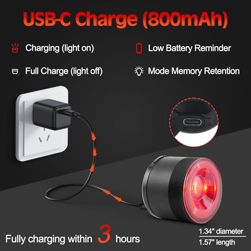Cruxer 180 & 300 High Lumen Bike Tail Light, Ultra Bright Compact Bicycle Rear Light for Night Riding, USB-C Rechargeable,8 Levels 4 Modes,1000m Viewable Range, 220 Degree Visibility, IP66 Waterproof
