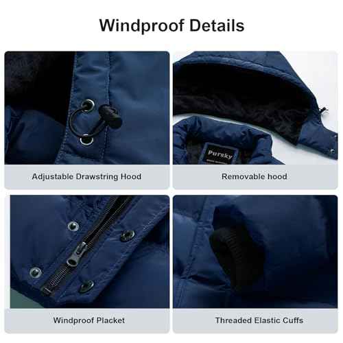 Pursky Men's Puffer Jacket Waterproof Winter Bubble Coats Ski Parka Fur Hooded