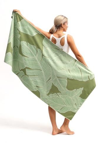 Eunzel Microfiber Beach Towel 71x32 Inches, Sand-Free, Quick Dry, Large Travel & Pool Towel - Palm Green