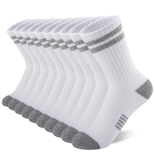 10 Pairs Boys Athletic Crew Socks 4-6 6-8 8-10 Years White - Half Cushioned