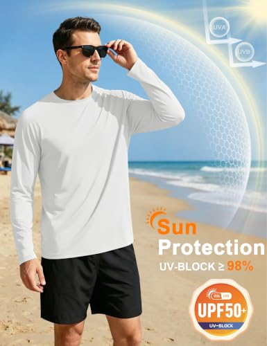 Men's Sun Protection Long Sleeve UPF 50+ T-Shirt - XL White Pack of 4