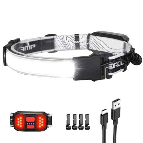 LED Headlamp Flashlight, 1000L 230¡Æ Broadbeam Headlight, USB C Rechargeable Head Lamp with Red Taillight, Lightweight Waterproof Headlamps for Camping Running Hiking, Hard Hat Headlamp 1Pack