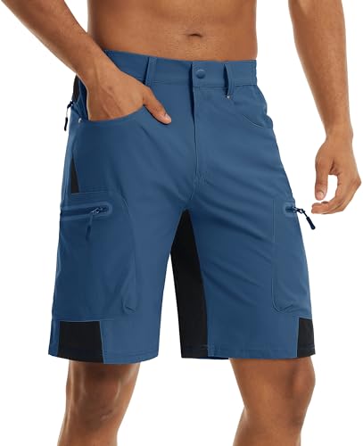 Men's Hiking Cargo Shorts 10 Inch with Zipper Pockets Quick Dry Casual Stretch for Summer - Blue Grey, Size 36