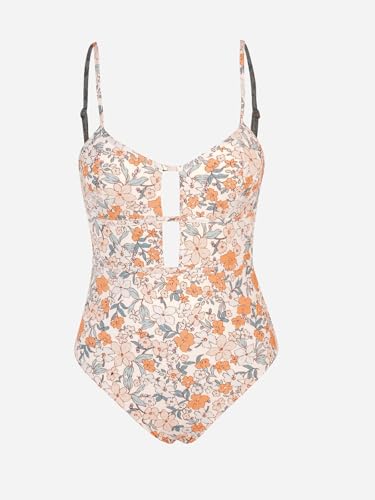 Women's Scoop Neck Monokini Swimsuit - Cutout One-Piece Bathing Suit, Medium / Yellow Ditsy Floral