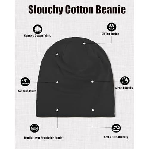 Summer T-Shirt Cotton Slouchy Beanie for Women Men Fashion Style Soft Hipster Daily Hat Lightweight Skull Sleep Cap