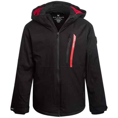 Spyder Boys Winter Ski Jacket - Insulated Soft Shell Water Resistant and Windproof Snowboard Winter Coat with Detachable Hood, Size 5-6, Black