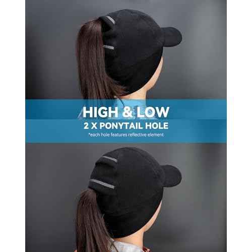 Gisdanchz Women's Winter Reflective Stretchy Ponytail Hat with Drop Down Ear Flap