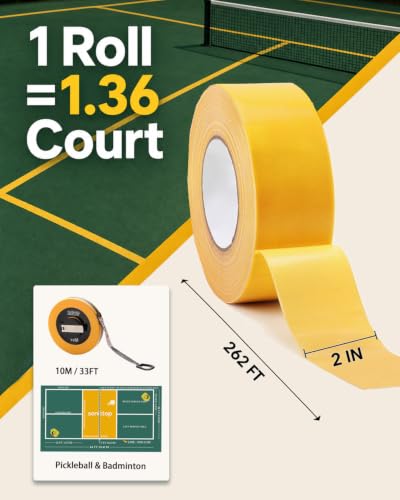 Yellow Pickleball Court Marking Tape Kit 2" x 263ft for Outdoor & Indoor Courts - 5PCS