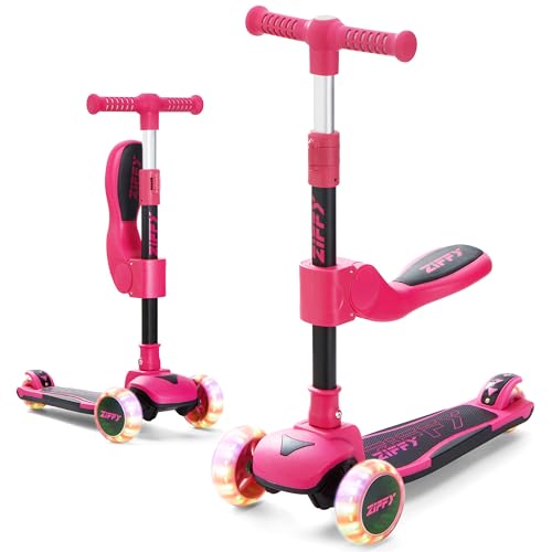 Kids 2-in-1 Foldable Light-Up 3-Wheel Scooter with Seat - Red, Adjustable Height