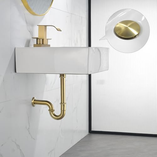 Brushed Gold 1-1/4 Thickened Brass P Trap Set No Overflow - Bathroom Sink Plumbing