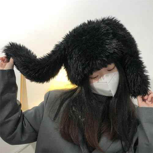 Y2K Plush Hat for Women Fuzzy Cute Beanie Bunny Ears Hat Fluffy Hat Skull Cap Winter Warm Hat Christmas Halloween
