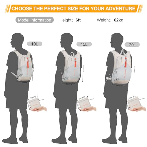 Lightweight 10L Hiking Backpack for Men and Women - Foldable Daypack Beige
