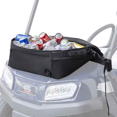 KEMIMOTO Golf Cart Cooler Bag, Fits 20-30 11oz Cans, Insulated with Drain Plug, Reflective Finish, Handy Pockets, Golf Cart Accessories Gifts for Golfers Men, Compatible with EZGO Club Car