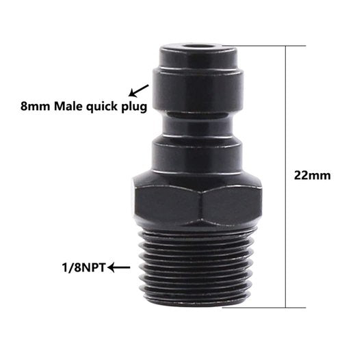HMKUGO 8mm Quick-Disconnect Plug Adapter, 1/8" NPT Male Thread, Foster PCP Airsoft Adapter Fittings, Black Zinc Plated Copper