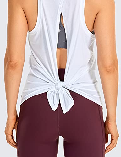 Large White Pima Cotton Tank Top for Women - Open & Tie Back Sporty Design