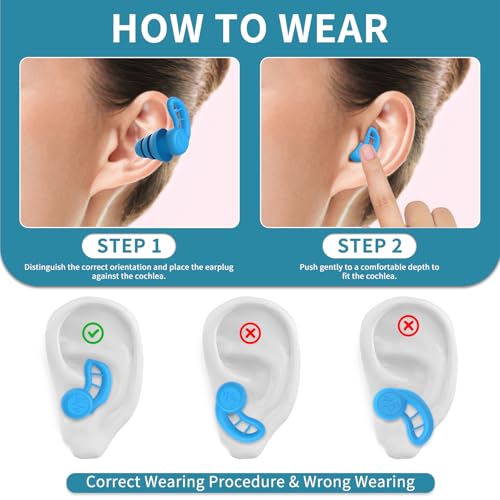 Reusable Colorful Waterproof Swimming Ear Plugs for Adults - Black Blue Red White, 4 Pairs
