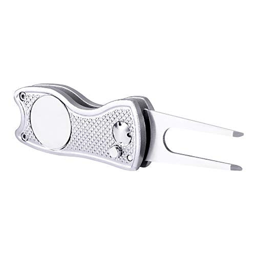 Mile High Life All Metal Foldable Golf Divot Tool with Pop-up Button & Magnetic Ball Marker (Multi-Colors/Shape)