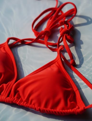 Women's Triangle Bikini Top Adjustable Halter String - Dazzling Red XS